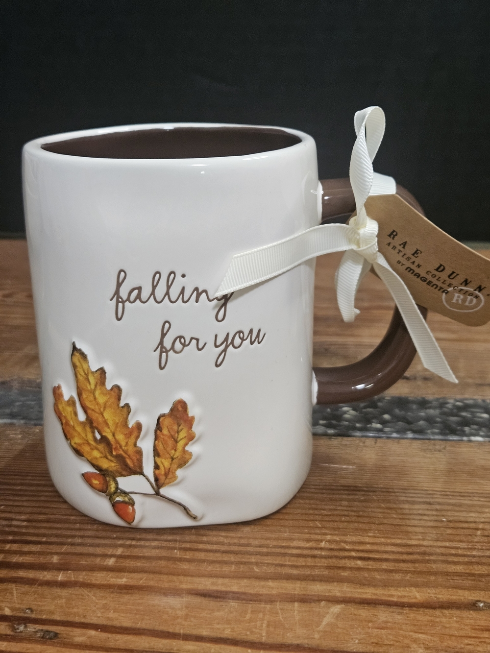 Rae Dunn "Falling for You" White and Brown Ceramic Mug